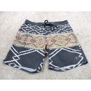 ROARK Board Shorts Mens 30 Gray Yellow Logo Chiller Swim Trunks Bathing Suit